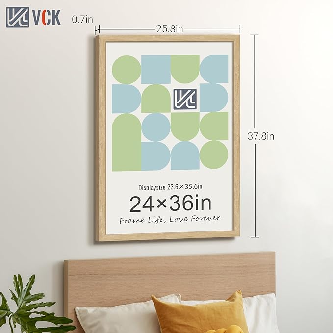 VCK 24x36 Oak Poster Frame 5 Pack, Natural Solid Wood Picture Frames, Wall Mounting Hanging