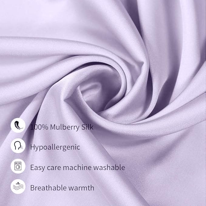 100% Mulberry Silk Pillowcases Set of 2 for Hair and Skin and Super Soft and Breathable Queen Size Nature Silk Pillowcases (Queen, Light Purple)