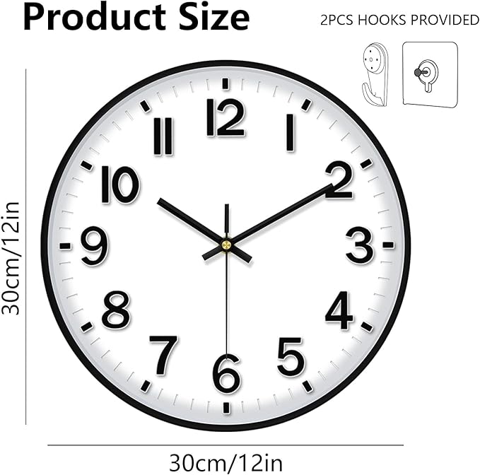 Wall Clocks Battery Operated, 12 Inch Non Ticking Digital Wall Clock, Silent Analog Clock for Bedroom Living Room Kitchen Office Gym Classroom Decor, Large Number Clocks for Seniors Elderly
