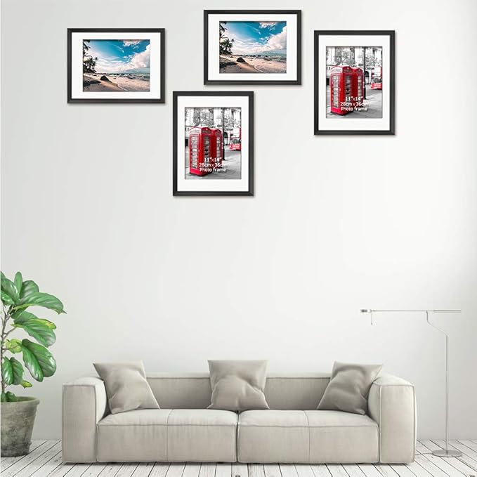 Giftgarden 16x20 Picture Frames Set of 4, Matted to Display 11x14 Picture with Mat or 20x16 Artwork without Mat, Black
