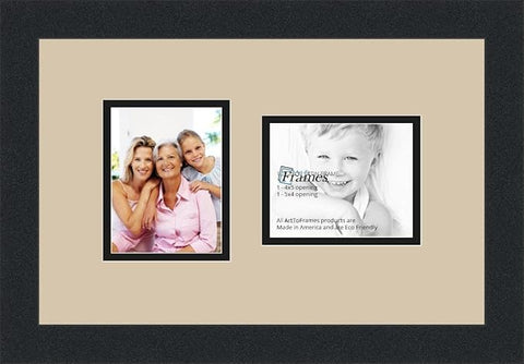 ArtToFrames Collage Photo Frame Double Mat with 2-4x5 Openings and Satin Black Frame
