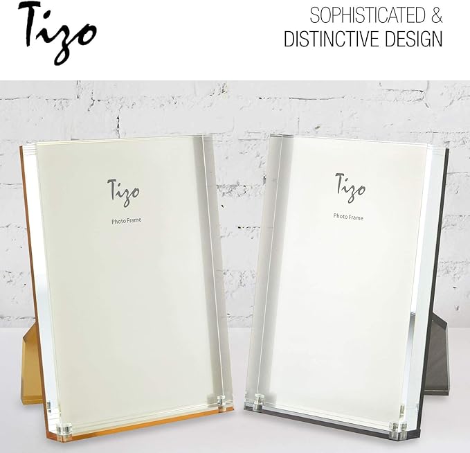 TIZO Design Vertical 4x4 Lucite Picture Frame, Durable 1 Inch Thick Clear Lucite & Magnetic Closures, Elegant & Practical Boutique Quality Photo Frame (Multiple Colors Available)