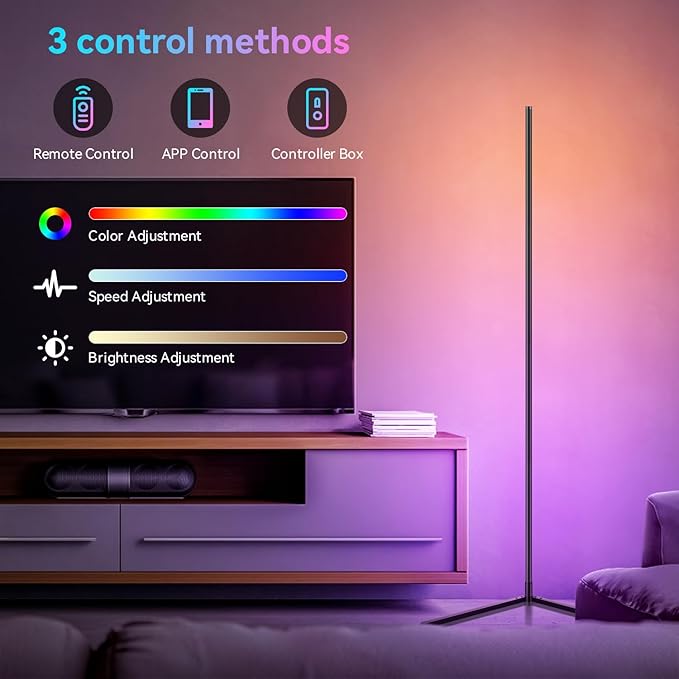 Corner Floor Lamp, Smart Adiust RGB LED Lights with 20Million Colors & 800+ Modes, Music Sync, Timer Setting.Bluetooth App & Remote Control - ldeal for Living RoomsBedrooms, and Gaming Rooms