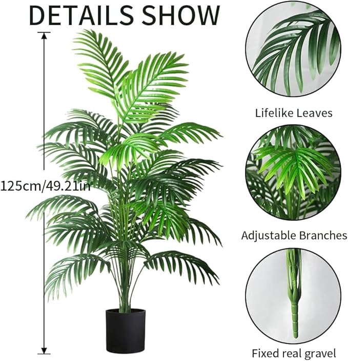4ft 2pcs Large Artificial Plants Fake Palm Tree Tropical Palm Leaves Faux Palm Plants Tall Tree Indoor Real Touch Plastic Monstera Leaves for Home Garden Outdoor Office Decor (4ft/125cm-2pcs)