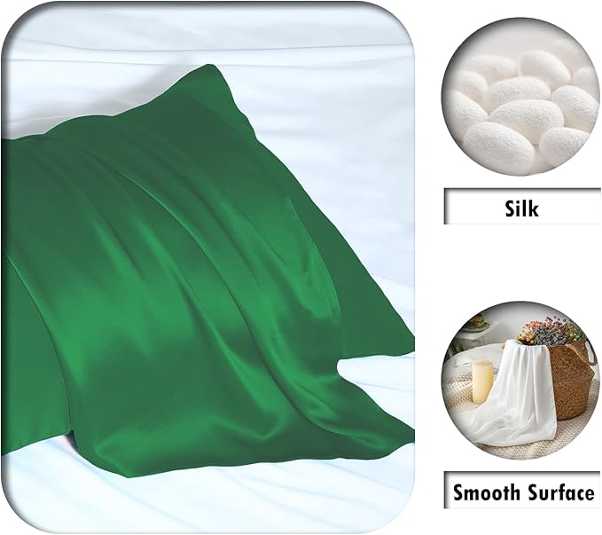Mulberry Silk Pillow Cases for Hair and Skin Queen Size Silk Pillowcase with Zipper Soft Breathable Smooth Cooling Satin Silk Pillow Covers for Sleeping (Olive Green,20"X 30",1Pcs)