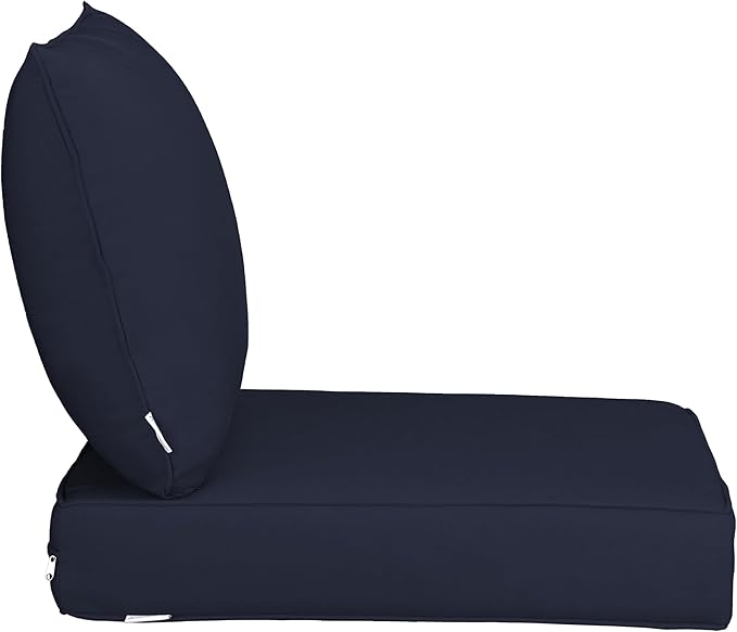UIXE Outdoor Deep Seat Cushion Set with Slipcovers, Patio Furniture Cushions & Back Pillow, Water-Resistant Outdoor Cushion Slipcovers Backyard Sectional Sofa Cushions for Bistro Chair - Navy Blue