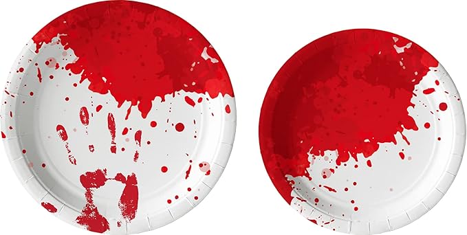 Bloody Halloween Tableware Pack: Disposable Paper Plates, Napkins and Cups Set for 20