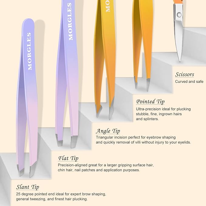 MORGLES Tweezers Set, Professional Nail Clippers and Tweezer Kit for Women and Men with Leather Travel Case, 9 Pack