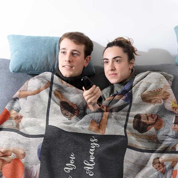 Sherpa Fleece Custom Photo Blanket - Soft, Warm, Fuzzy - Personalized Couples Gifts for Boyfriend, Girlfriend - Customized Picture Blanket for Birthday, Christmas