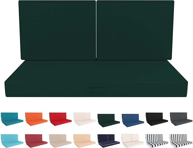 Outdoor Loveseat Cushion Set 46 x 26 Inch, Waterproof & Fade-Resistant Deep Seat Patio Cushions with Removable Cover, Ties & Hidden Zipper,Patio Love Seat Sofa Cushions for Sofa Bench Couch,Dark Green