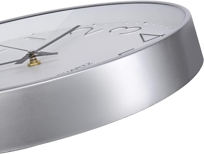Wall Clock Modern Design, Silent Non-Ticking Battery Operated Clocks for Kitchen, Classroom (10 Inch, Silver)