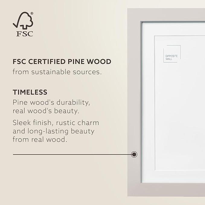 Opposite Wall - 8x10 in - Real Wood Grey Picture Frame - Lightweight, Versatile & Shatterproof - Wall Hanging & Tabletop Photo Frame - Office, Gallery & Home Decor