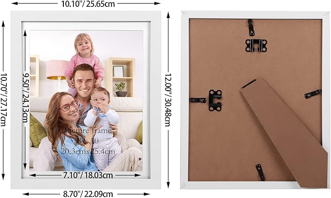 Giftgarden 8x10 Picture Frame Set of 4 White Wood Grain, 9x11 Frames Matted to 8” x 10” Photos with Mat for Wall or Tabletop