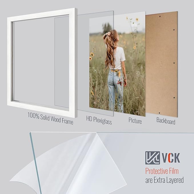 VCK 16x20 Picture Frame Set of 4 - White, Gallery-Quality Wood Poster Frames, 1.1-Inch Wide Border, Polished Plexiglass, Vertical or Horizontal Wall Display for Photo/Art/Prints, White