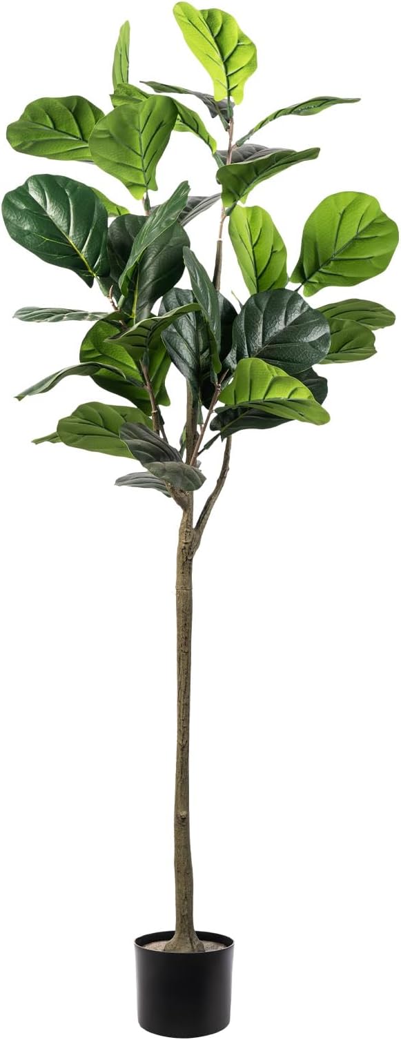 Artificial Fiddle Leaf Fig Tree, 5FT Faux Ficus Lyrata Plant Tall Fake Tree for Home Decor Artificial Tree for Indoor Office Living Room (Fiddle Leaf Fig Tree, 5 FT)