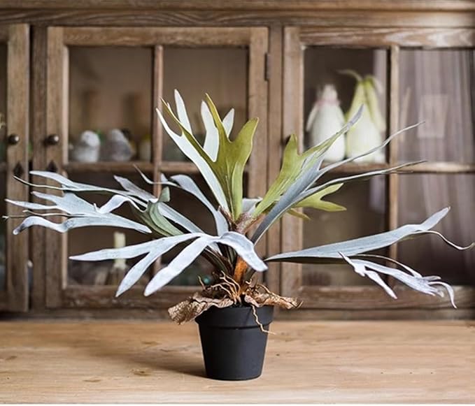 Melorca&Guilla Artificial Plants Artificial Succulent Plants,2PCS 35" Diam Large Fake Staghorn Ferns,Artificial Staghorn Fern Artificial Ferns Hanging Plants for Shop Garden Office Home Décor
