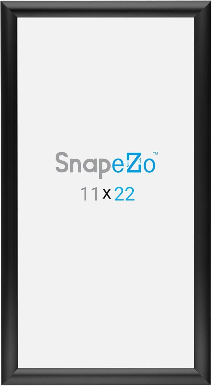 SnapeZo Poster Frame 11x22 Inches, Black 1 Inch Aluminum Profile, Front-Loading Snap Frame, Wall Mounting, Sleek Series