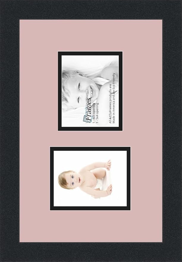 ArtToFrames Collage Photo Frame Double Mat with 2-4x5 Openings with Satin Black Frame and Seashell mat.