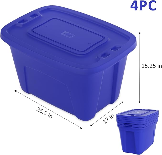 Storage Totes with Lids - Made in USA 18-Gallon (72-Quart) 4-Pack storage bins with lids plastic storage containers large storage boxes for Organizer Blue/Blue