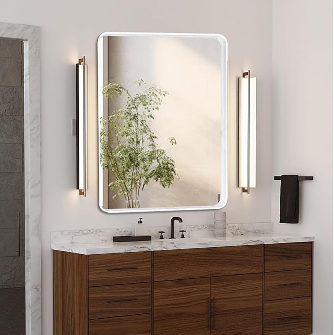White 30x36 Inch Metal Framed Mirror for Wall, Large Rounded Rectangle Mirror, Anti-Rust, Tempered Glass, Hangs Horizontally or Vertically