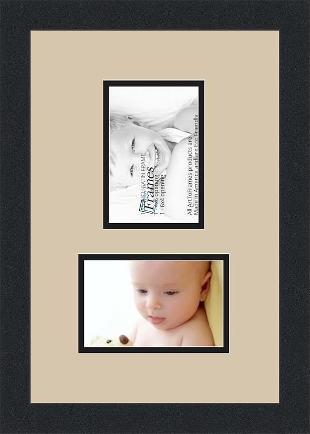 ArtToFrames Collage Photo Frame Double Mat with 2-4x6 Openings and Satin Black Frame