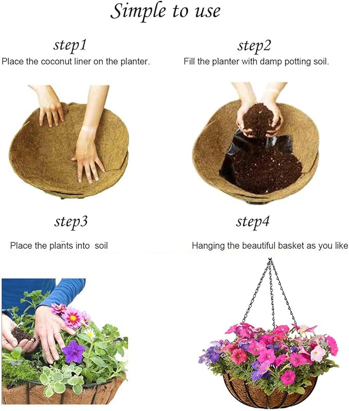 MTB SUPPLY Garden Hanging Baskets 16 Inches - Vintage Geo with Coco-Liner, Pack of 4 Hanging Planter