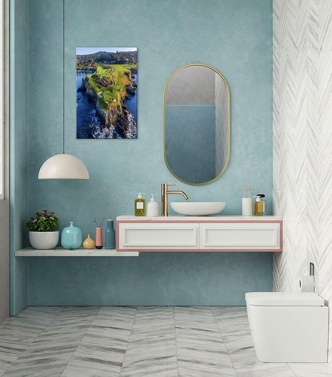 Pebble Beach Golf Course Canvas Wall Art for Living Room Bedroom Bathroom Home Decorations Sports Landscape Office Room Decor Golf Framed Artwork Giclee Prints Ready to Hang(24''W x 36''H)