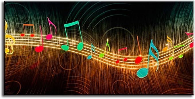 Music Wall Art for Bedroom, PIY Modern Musical Note Canvas Prints Stretched with Frame, Beautiful Notes Beating on Staff Picture Decor (1" Thick Artwork, Waterproof, Bracket Mounted Ready to Hang)