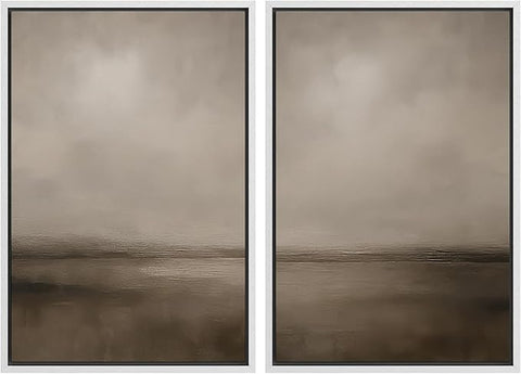 MUDECOR Framed Canvas Print Wall Art Abstract Brown and Taupe Modern Minimalist Misty Landscape Illustrations Modern Art Decorative Bohemian for Living Room, Bedroom, Office - 24"x36"x2 White