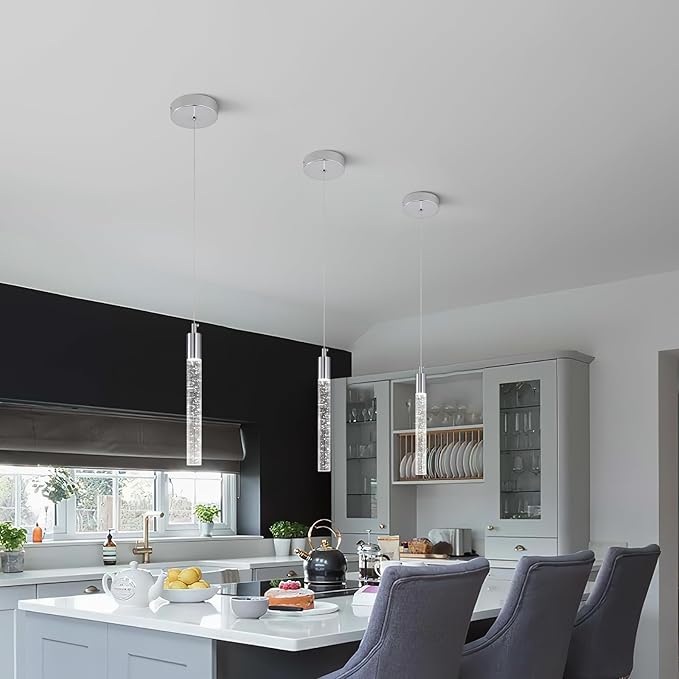 Modern Kitchen Island Pendant Light Dimmable LED Chrome Finish Mini Crystal Pendant Lighting Bedroom Bedside Table Small Pendant Lights（1-Pack）
