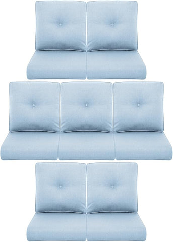 7-Piece Outdoor Patio Cushion Set - Fade & Water Resistant with Removable Olefin Cover, 22x24x4 Inch Memory Foam Cushions for Wicker Sectional Sofa – Baby Blue/Buckle