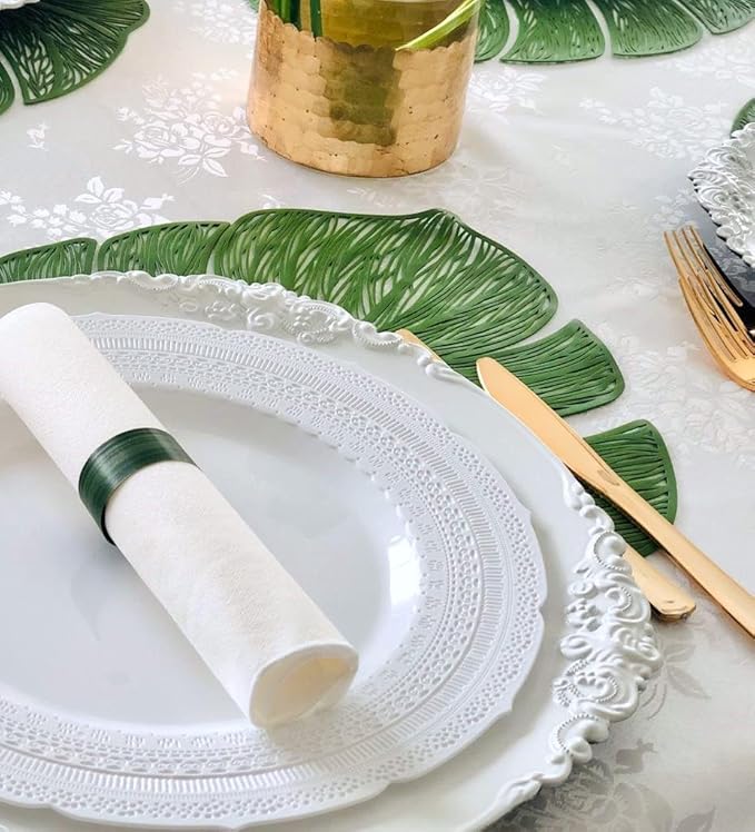 " OCCASIONS " 240 Plates Pack,(120 Guests) Extra Heavyweight Vintage Wedding Disposable/Reusable Plastic Plates 120x11'' Dinner + 120x8.25'' Salad/Dessert Plate (Chateau White)