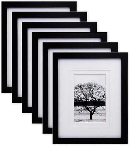 Egofine 8x10 Picture Frames Set of 6, Made of Solid Wood Covered by Plexiglass Display 4x6 and 5x7 with Mat or 8x10' without Mat, for Table Top Display and Wall Mounting Photo Frame Black