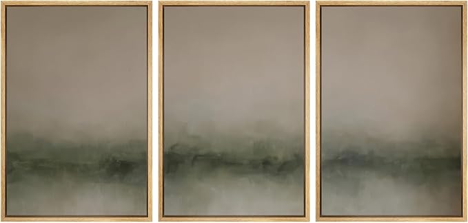 SIGNWIN Framed Wall Art Print Set Neutral Green Abstract Contemporary Misty Landscape Photography Modern Art Minimalist Closeup Dramatic for Living Room, Bedroom, Offic - 16"x24"x3 NATURAL
