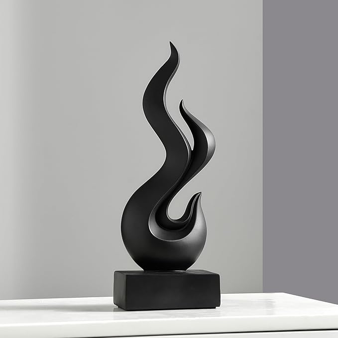 FJS Black Abstract Flame Statue for Home Decor, Modern Decorations for Living Room Shelf Accents, Resin Sculpture for Dining Room Office Coffee Table Centerpiece