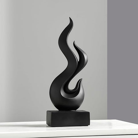 FJS Black Abstract Flame Statue for Home Decor, Modern Decorations for Living Room Shelf Accents, Resin Sculpture for Dining Room Office Coffee Table Centerpiece