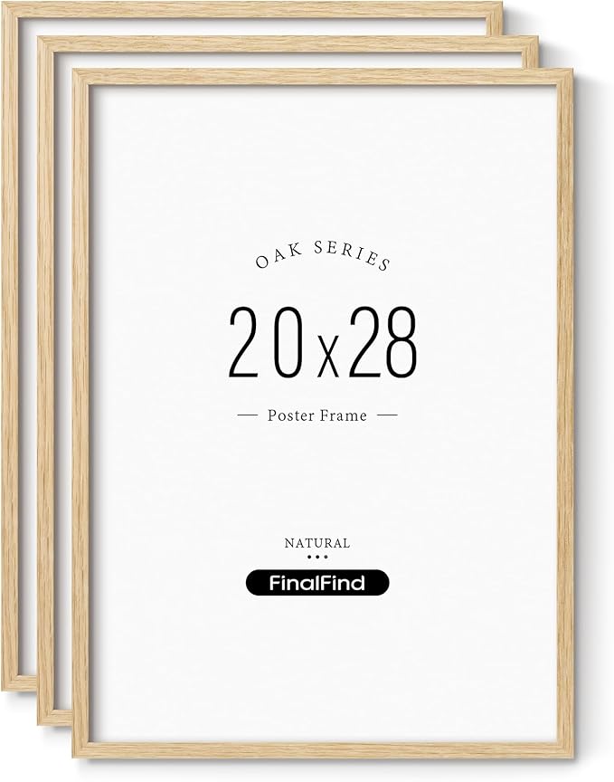 Minimalist 20x28 Picture Frame Set of 3, Natural Solid Oak Wood 20x28 Poster Frame, Lightweight for Wall Mounting(3 Pack, Oak)