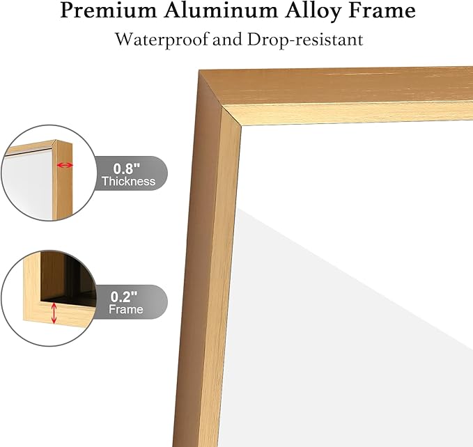 36x36 Inch Gold Bathroom Mirror, Copper-Free Mirror, Aluminum Alloy Frame Vanity Mirror, Rectangle Wall Mounted Mirror, Modern Mirror for Bedroom/Living Room/Porch Horizontal or Vertical