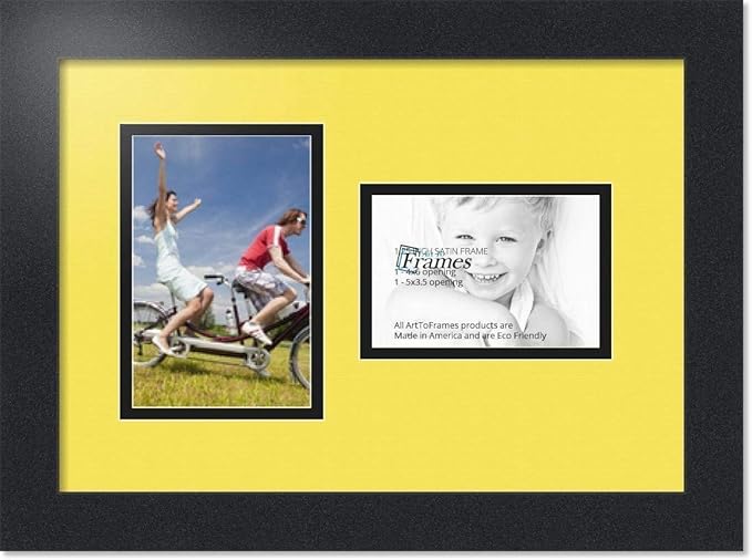 ArtToFrames Collage Photo Frame Double Mat with 1 - 3.5x5^ 4x6 Openings and Satin Black Frame