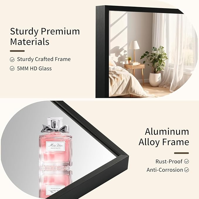 Matte Black Mirror, 40x30 Inch Aluminum Framed Rectangle Mirror, Anti-Rust, Tempered Glass, Square Corner Wall Mirror for Over Sink, Vanity, Bedroom, Entryway, Horizontal/Vertical