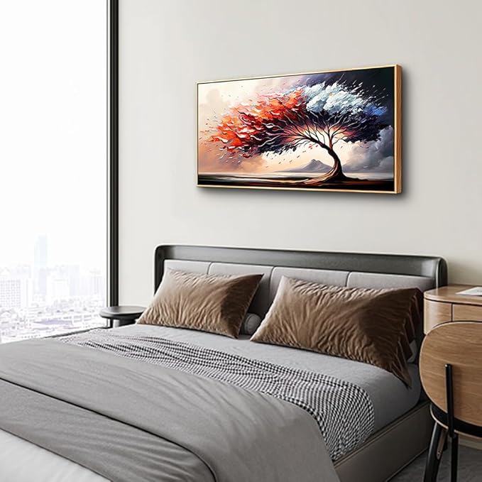 MHARTK66 Abstract Tree Landscape Wall Paintings Wood Framed Wall Art For Living Room Canvas Wall Decor For Bedroom Office Decorations Prints Pictures Artwork Ready To Hang Hotel Room Wall Decor