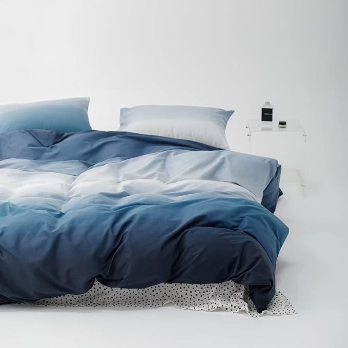 Luxlovery Blue White Comforter Set Queen Gradient Blue Bedding Set Navy Blue Quilts Bedding Set Soft Lake Blue Navy Blue Queen Size Comforter Set