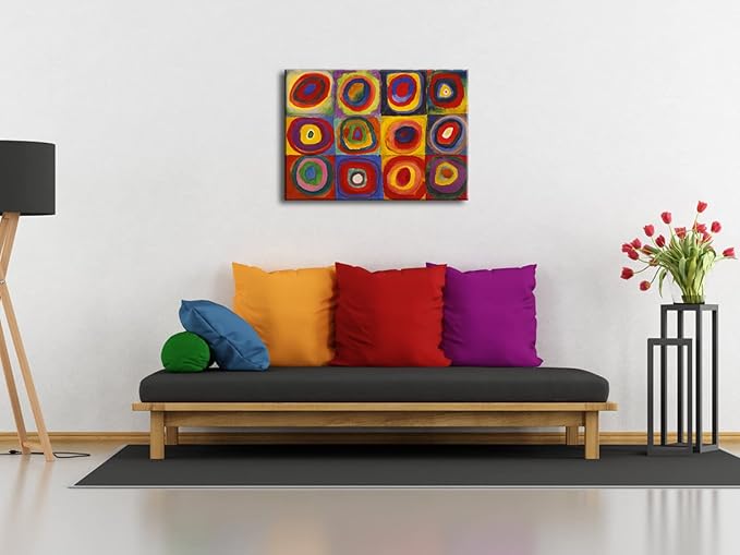 Wieco Art Squares with Concentric Circles Large Canvas Wall Art Print of Wassily Kandinsky's Famous Paintings Abstract Wall Art for Wall Decor Living Room Bedroom Home Decorations