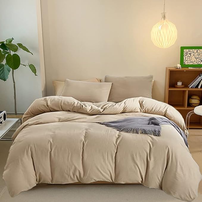 CLOTHKNOW Champagne Queen Size Comforter Set 3Pcs Light Brown Bedding Comforter Sets Beige Queen Comforter Light Khaki Comforter with 2 x Pillowcases
