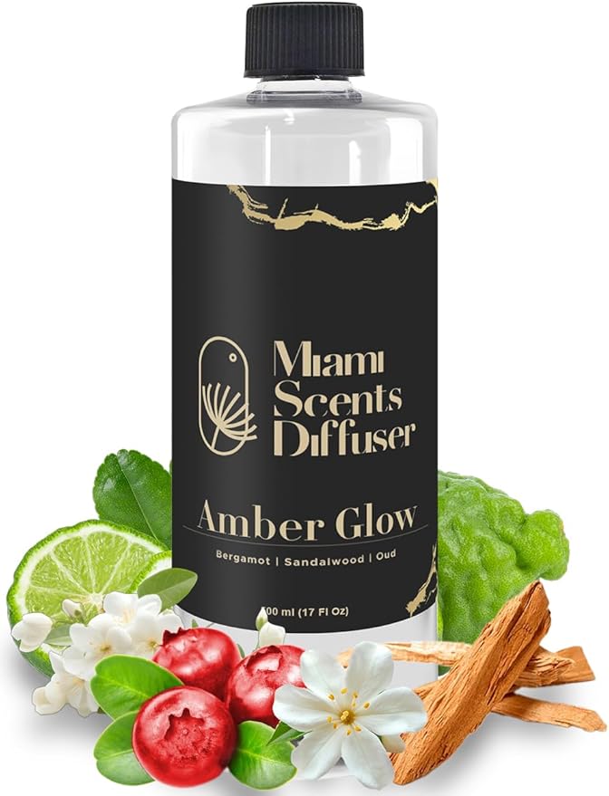 Amber Glow - Baccarat Rouge Scent Inspired by Kalesma Mykonos Hotel 17 Fl Oz-120 ml Essential Oils Aroma for Home Office Diffuser Luxury Refill Aromatherapy Fresh Blend of Bergamot, Oud and Sandalwood