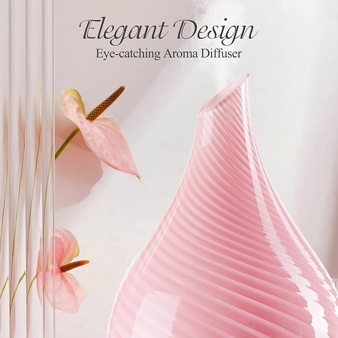Porseme 280ml Essential Oil Diffuser Glass Color Changing Aroma Air Diffusers Aromatherapy Ultrasonic Cool Mist Humidifier 7 Running Hours Waterless Auto-Off for Sleeping, Yoga, Spa (Pure Pink)