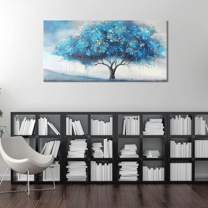 Blue Tree and White Petals Flowers Plants Wall Art Decor Artwork for Bedroom (30x60 Inches)