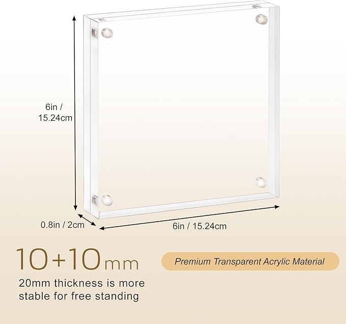 AMEITECH Acrylic Picture Frame 6x6-2 Pack, Clear Double Sided Frameless Photo Frame with Magnetic, Free Standing Desktop Acrylic Frame Display, Lucite Frame with Gift Box Package