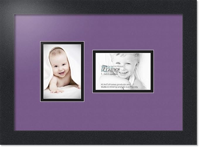 ArtToFrames Collage Photo Frame Double Mat with 2 - 3.5x5 Openings and Satin Black Frame