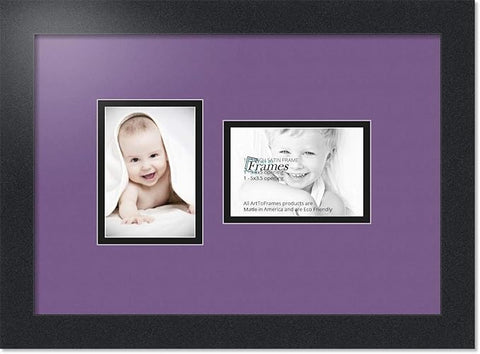 ArtToFrames Collage Photo Frame Double Mat with 2 - 3.5x5 Openings and Satin Black Frame